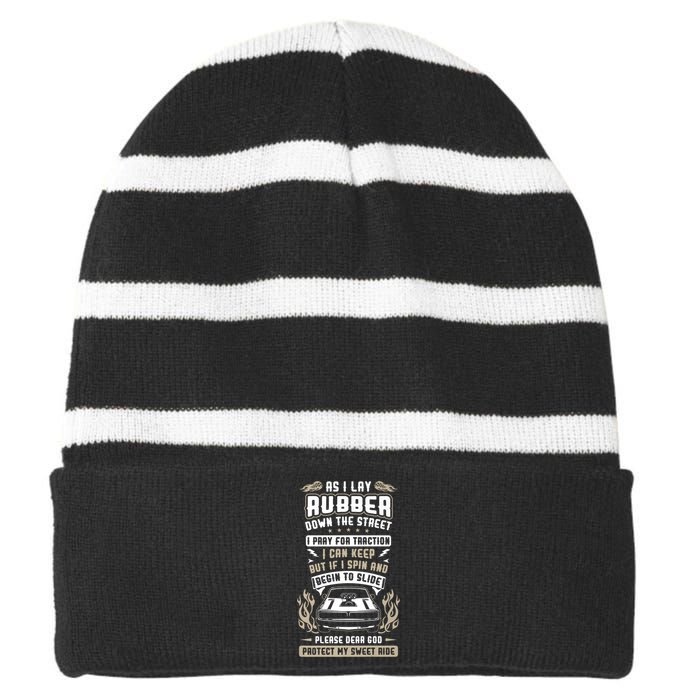 Drag Car Racing Prayer Striped Beanie with Solid Band