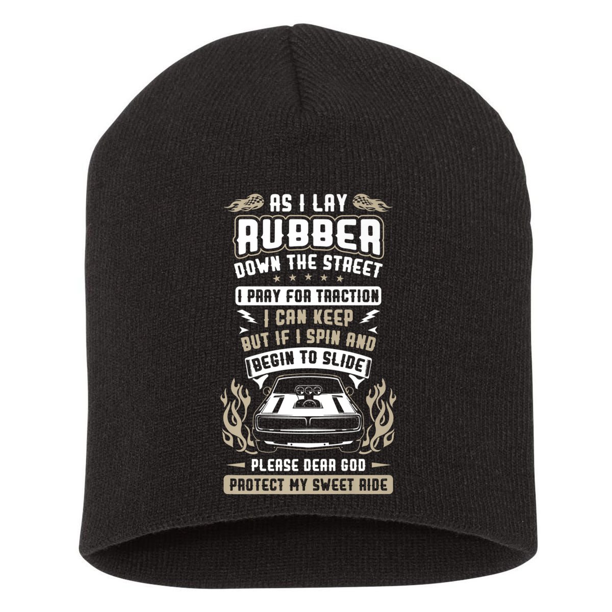 Drag Car Racing Prayer Short Acrylic Beanie