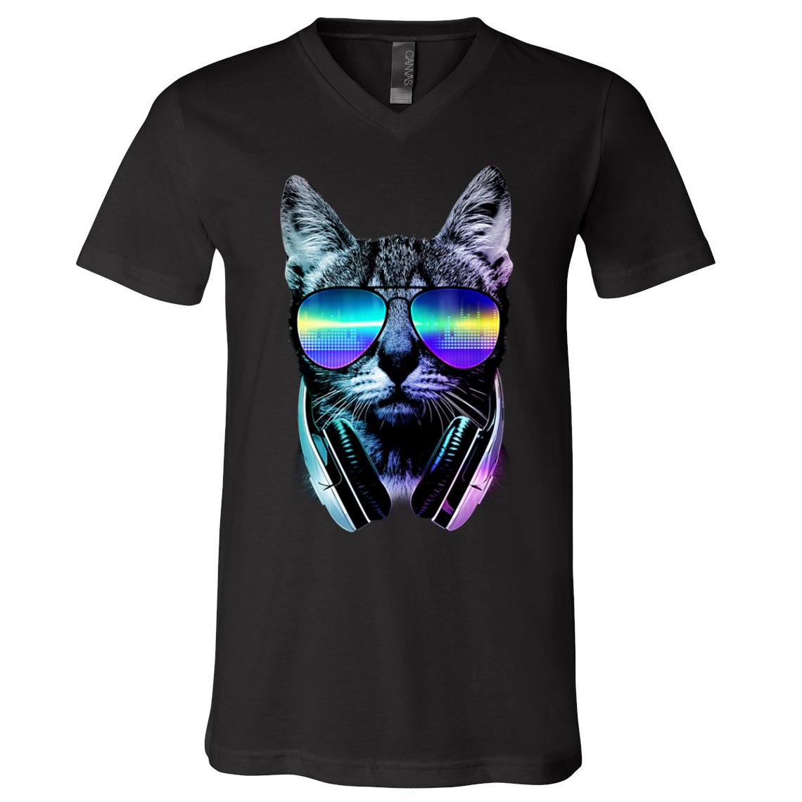 DJ Cat Retro V-Neck T-Shirt