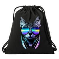 DJ Cat Retro Drawstring Bag