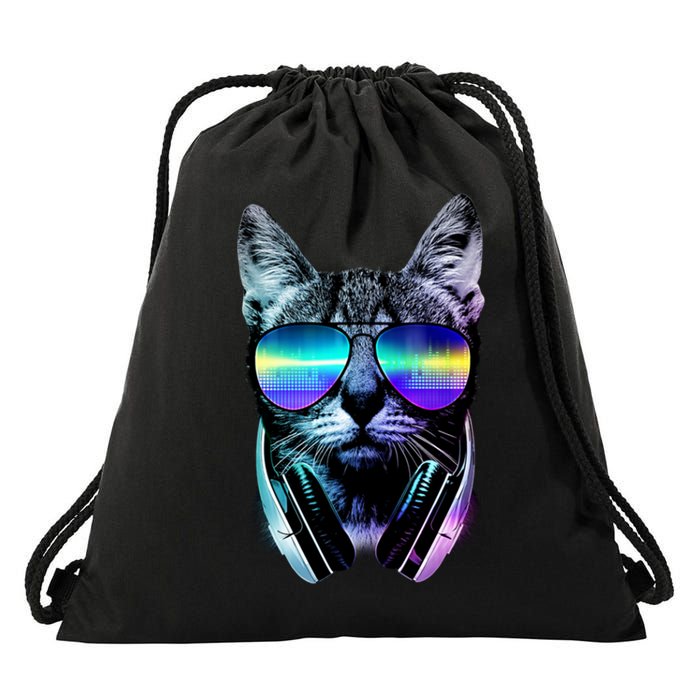 DJ Cat Retro Drawstring Bag
