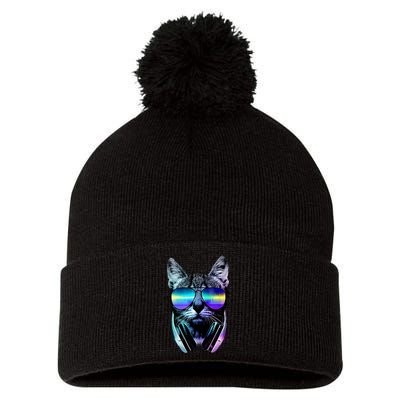 DJ Cat Retro Pom Pom 12in Knit Beanie