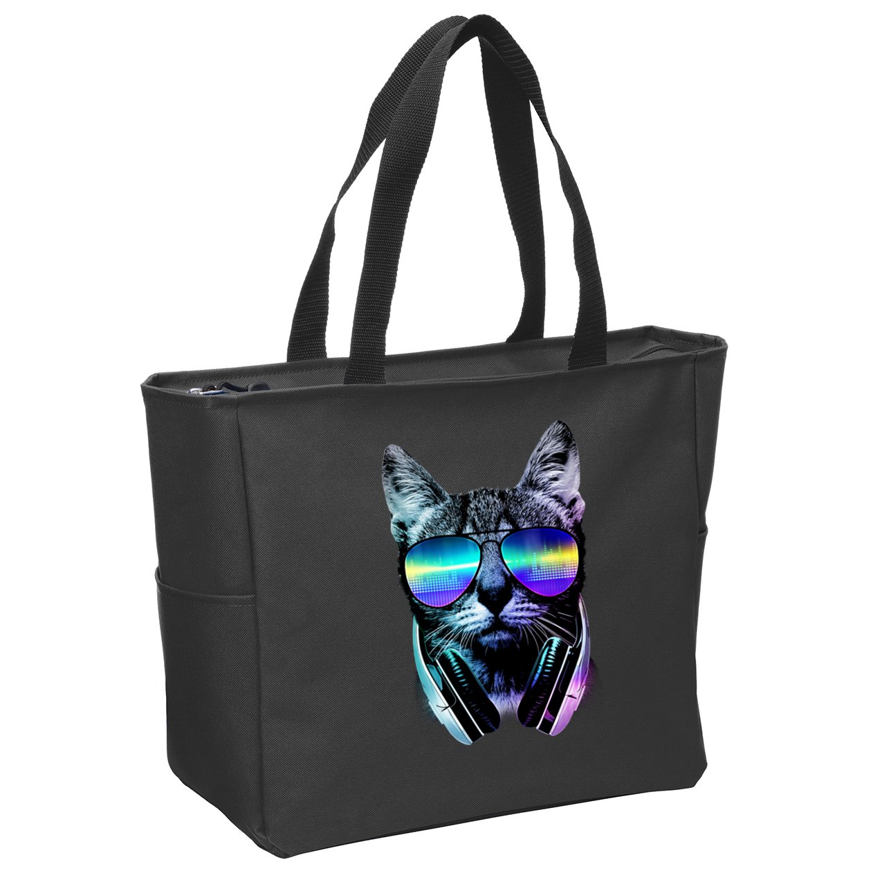 DJ Cat Retro Zip Tote Bag