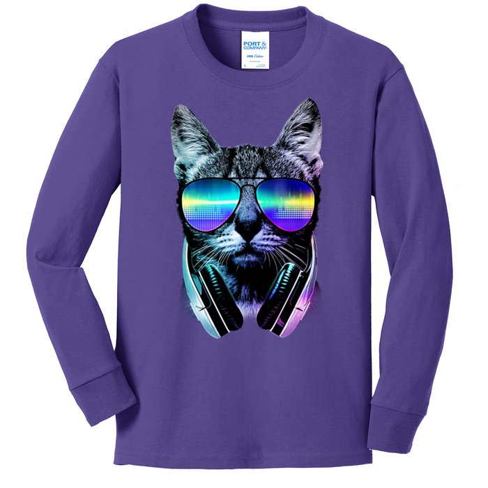 DJ Cat Retro Kids Long Sleeve Shirt