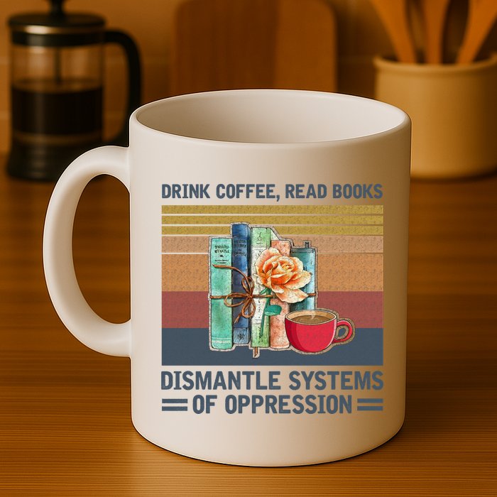 Drink Coffee Read Books Dismantle Systems Of Oppression Mug