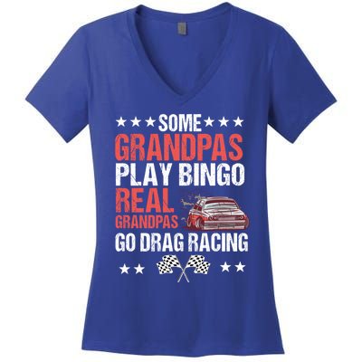 Drag Car Racing Auto Race Automobile Racer Grandfather Gift Women's V-Neck T-Shirt