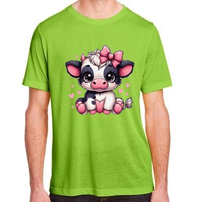 Dairy Cow Sitting Holding Heart Pin.K Coquette Bow Animal Adult ChromaSoft Performance T-Shirt