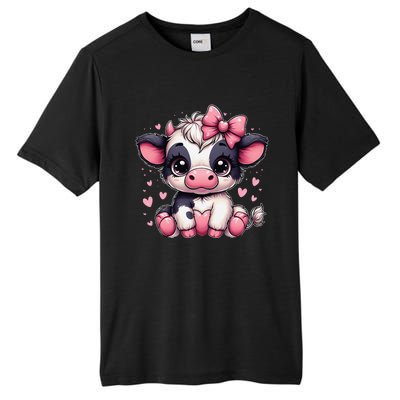 Dairy Cow Sitting Holding Heart Pin.K Coquette Bow Animal Tall Fusion ChromaSoft Performance T-Shirt