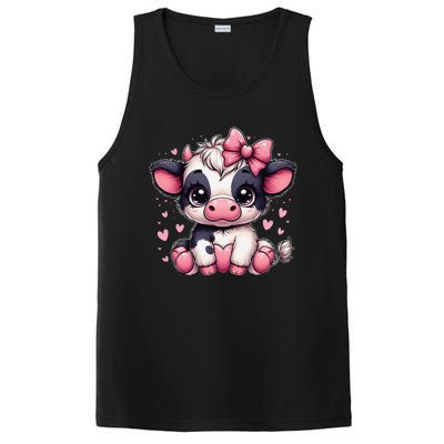 Dairy Cow Sitting Holding Heart Pin.K Coquette Bow Animal PosiCharge Competitor Tank