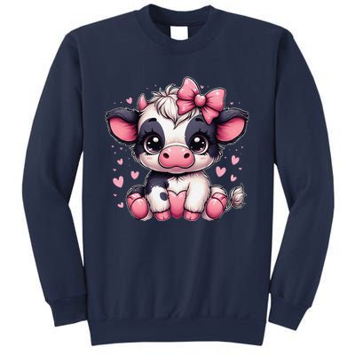 Dairy Cow Sitting Holding Heart Pin.K Coquette Bow Animal Sweatshirt