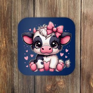 Dairy Cow Sitting Holding Heart Pin.K Coquette Bow Animal Coaster