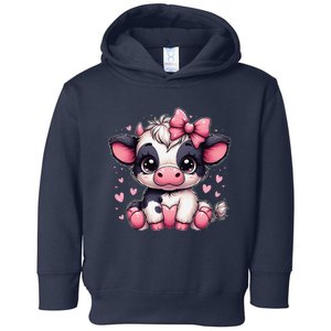 Dairy Cow Sitting Holding Heart Pin.K Coquette Bow Animal Toddler Hoodie