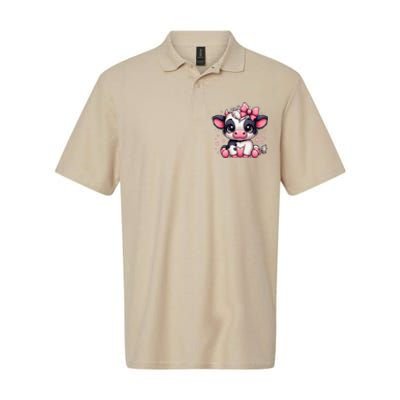 Dairy Cow Sitting Holding Heart Pin.K Coquette Bow Animal Softstyle Adult Sport Polo