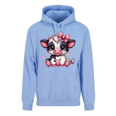 Dairy Cow Sitting Holding Heart Pin.K Coquette Bow Animal Unisex Surf Hoodie