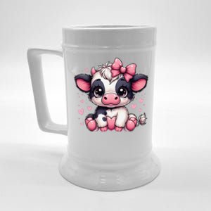 Dairy Cow Sitting Holding Heart Pin.K Coquette Bow Animal Beer Stein