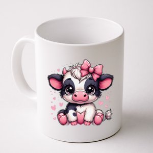 Dairy Cow Sitting Holding Heart Pin.K Coquette Bow Animal Coffee Mug