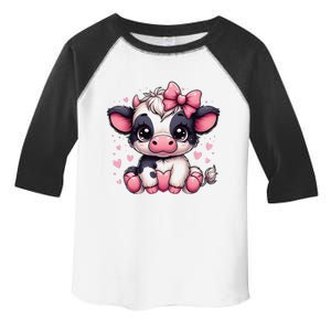 Dairy Cow Sitting Holding Heart Pin.K Coquette Bow Animal Toddler Fine Jersey T-Shirt