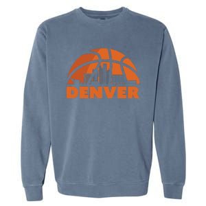 Denver City Skyline Colorado Basketball Fan Jersey Garment-Dyed Sweatshirt