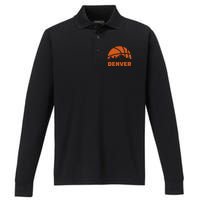 Denver City Skyline Colorado Basketball Fan Jersey Performance Long Sleeve Polo