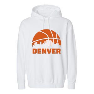 Denver City Skyline Colorado Basketball Fan Jersey Garment-Dyed Fleece Hoodie