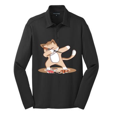 Dabbing Chef Sushi Cat Funny Sushi Gifgift Silk Touch Performance Long Sleeve Polo