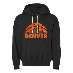 Denver City Skyline Colorado Basketball Gift Fan Jersey Garment-Dyed Fleece Hoodie