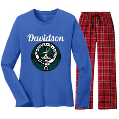 Davidson Clan Scottish Name Coat Of Arms Tartan Women's Long Sleeve Flannel Pajama Set 