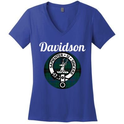 Davidson Clan Scottish Name Coat Of Arms Tartan Women's V-Neck T-Shirt