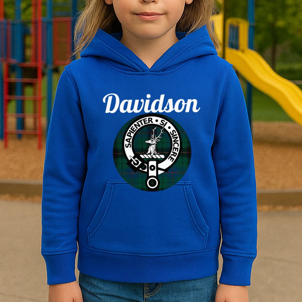 Davidson Clan Scottish Name Coat Of Arms Tartan Kids Hoodie