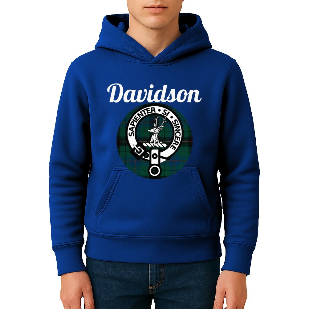 Davidson Clan Scottish Name Coat Of Arms Tartan Kids Hoodie