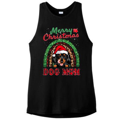 Dachshund Christmas Santa Hat Dog Mom Boho Rainbow Xmas Great Gift Ladies PosiCharge Tri-Blend Wicking Tank