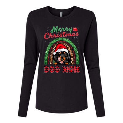 Dachshund Christmas Santa Hat Dog Mom Boho Rainbow Xmas Great Gift Womens Cotton Relaxed Long Sleeve T-Shirt