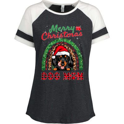 Dachshund Christmas Santa Hat Dog Mom Boho Rainbow Xmas Great Gift Enza Ladies Jersey Colorblock Tee