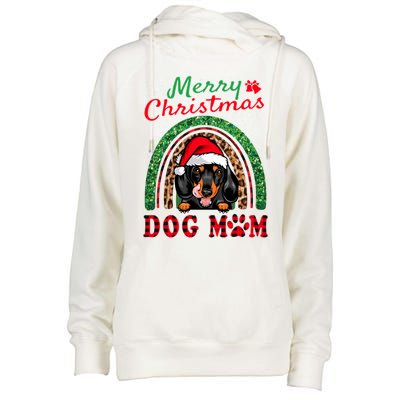 Dachshund Christmas Santa Hat Dog Mom Boho Rainbow Xmas Great Gift Womens Funnel Neck Pullover Hood