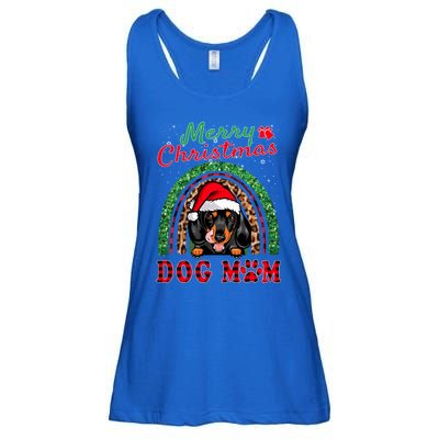 Dachshund Christmas Santa Hat Dog Mom Boho Rainbow Xmas Great Gift Ladies Essential Flowy Tank