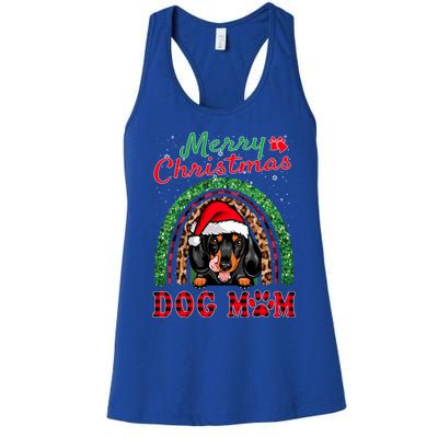 Dachshund Christmas Santa Hat Dog Mom Boho Rainbow Xmas Great Gift Women's Racerback Tank