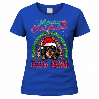 Dachshund Christmas Santa Hat Dog Mom Boho Rainbow Xmas Great Gift Women's T-Shirt