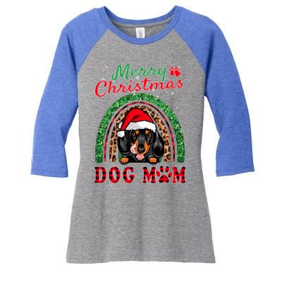 Dachshund Christmas Santa Hat Dog Mom Boho Rainbow Xmas Great Gift Women's Tri-Blend 3/4-Sleeve Raglan Shirt