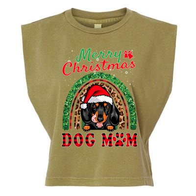 Dachshund Christmas Santa Hat Dog Mom Boho Rainbow Xmas Great Gift Garment-Dyed Women's Muscle Tee