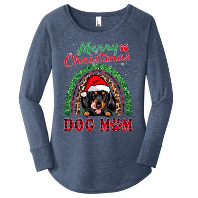 Dachshund Christmas Santa Hat Dog Mom Boho Rainbow Xmas Great Gift Women's Perfect Tri Tunic Long Sleeve Shirt