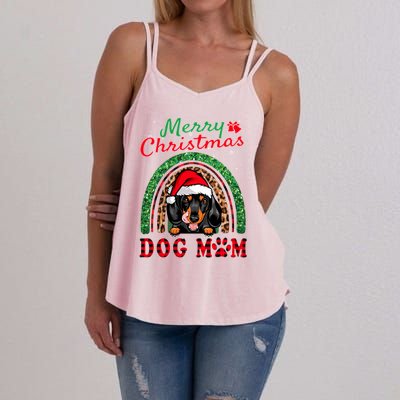 Dachshund Christmas Santa Hat Dog Mom Boho Rainbow Xmas Great Gift Women's Strappy Tank