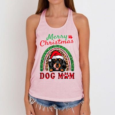 Dachshund Christmas Santa Hat Dog Mom Boho Rainbow Xmas Great Gift Women's Knotted Racerback Tank