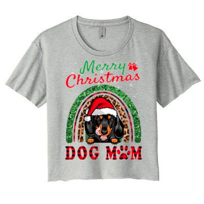 Dachshund Christmas Santa Hat Dog Mom Boho Rainbow Xmas Great Gift Women's Crop Top Tee