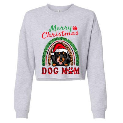 Dachshund Christmas Santa Hat Dog Mom Boho Rainbow Xmas Great Gift Cropped Pullover Crew