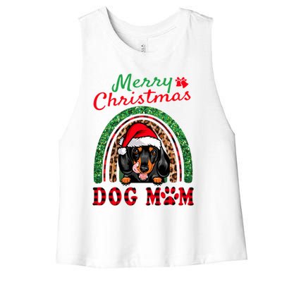 Dachshund Christmas Santa Hat Dog Mom Boho Rainbow Xmas Great Gift Women's Racerback Cropped Tank