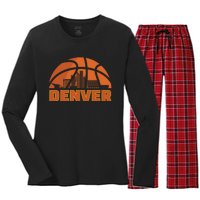 Denver City Skyline Colorado Basketball Fan Jersey Women's Long Sleeve Flannel Pajama Set 