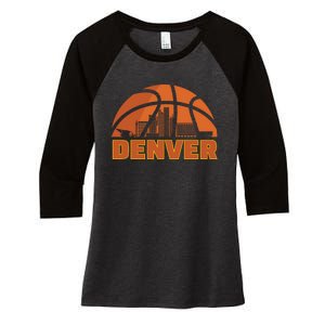 Denver City Skyline Colorado Basketball Fan Jersey Women's Tri-Blend 3/4-Sleeve Raglan Shirt