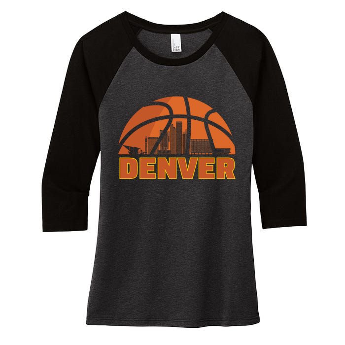 Denver City Skyline Colorado Basketball Fan Jersey Women's Tri-Blend 3/4-Sleeve Raglan Shirt