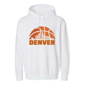 Denver City Skyline Colorado Basketball Fan Jersey Garment-Dyed Fleece Hoodie