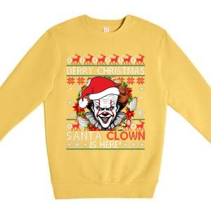 Derby Christmas Santa Clown Is Here Pennywise Christmas Horror Premium Crewneck Sweatshirt